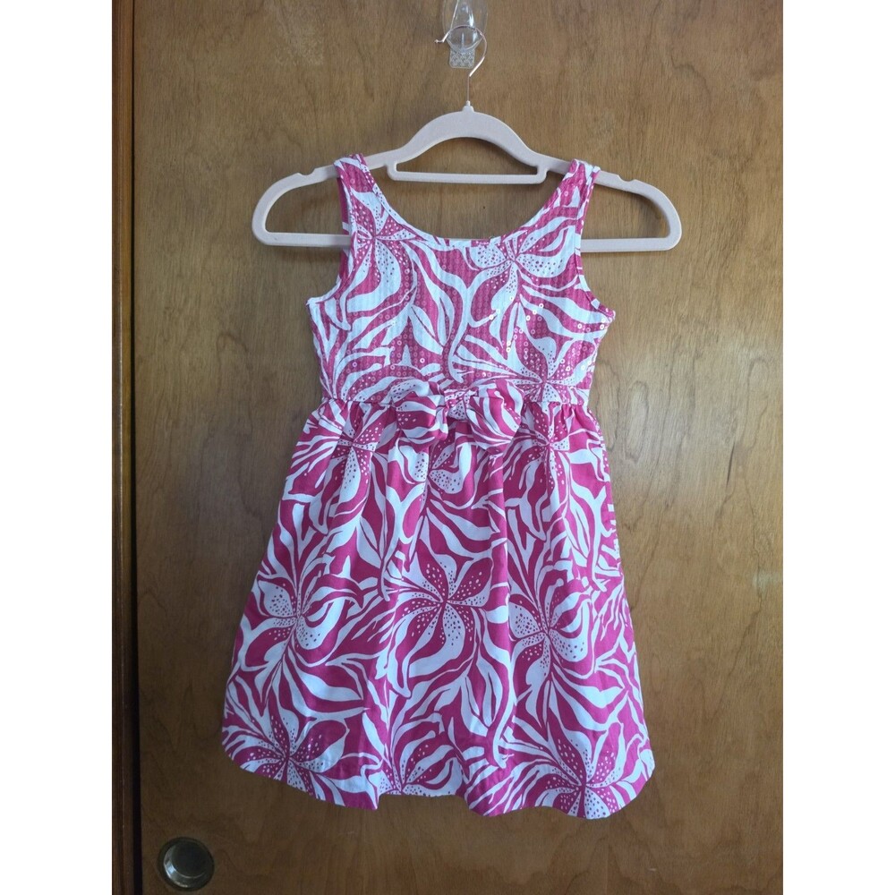 Lilly Pulitzer Girls Size 6 Shift Dress Pink With Adorable Front Bow Sequins
